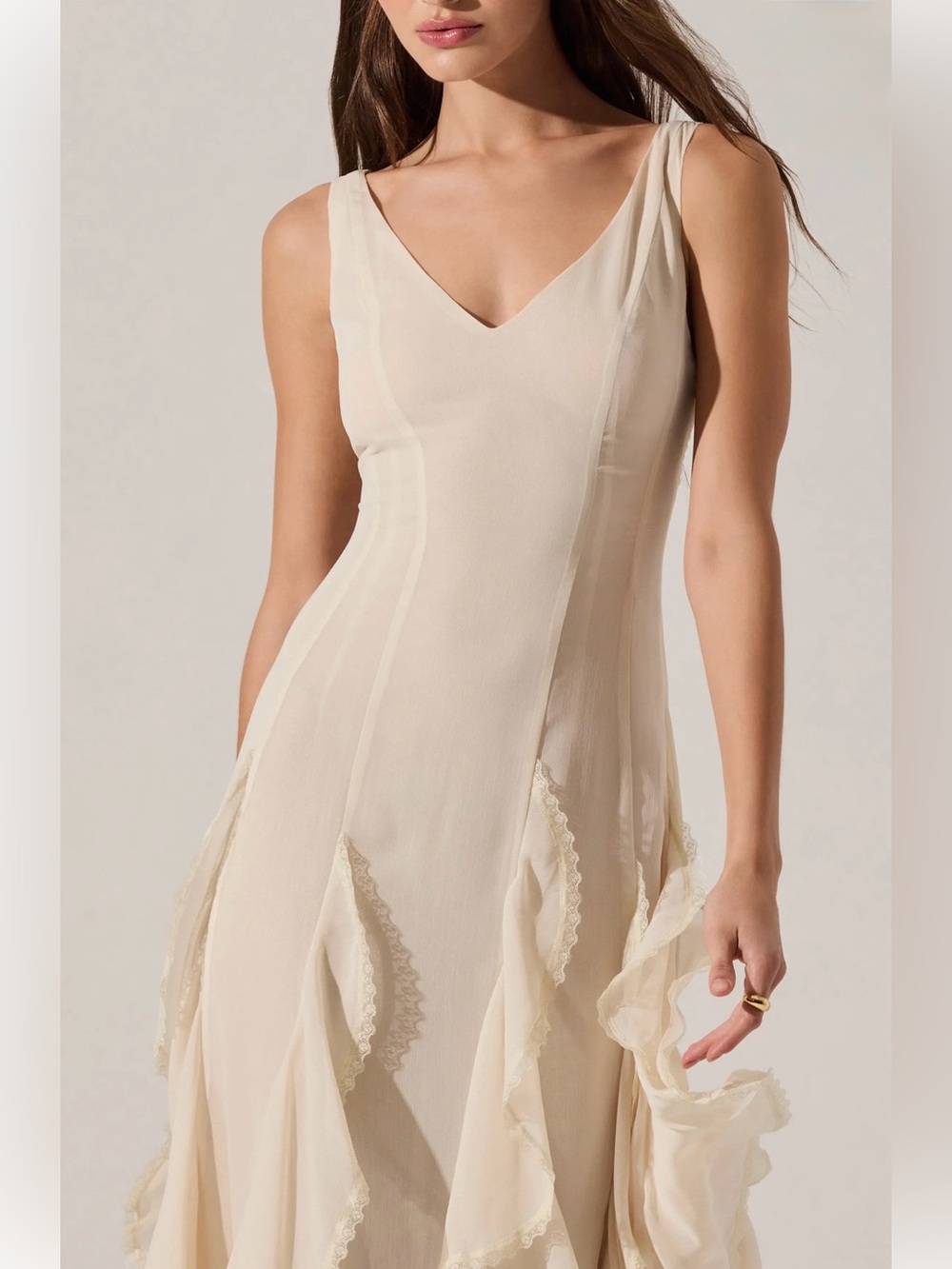 ASTR the Label  Cream Philomene Ruffle Detail Midi Dress -NWT $248 (Sold Out)
